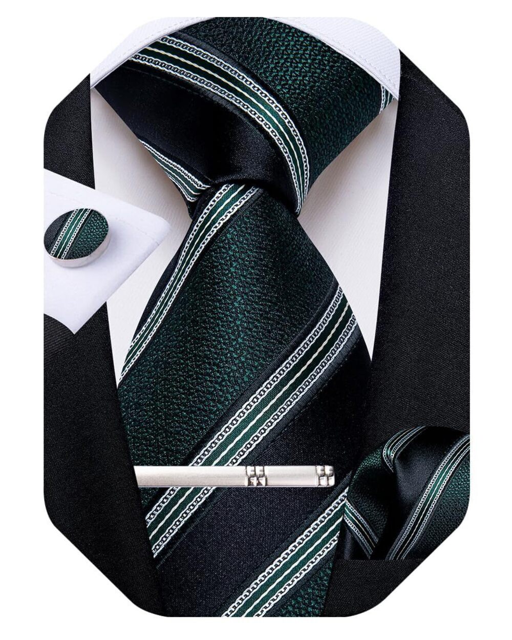 6578 Striped Tie Silk Woven Necktie and Pocket Square Cufflinks Tie Clip